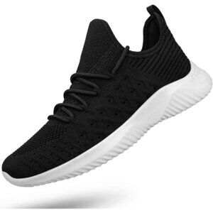 Women Black white Slip-On Walking Shoes Lightweight Breathable Non-Slip Sneaker